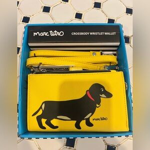 NWT NWB Marc Tetro Yellow Wristlet Crossbody with Dachshund design